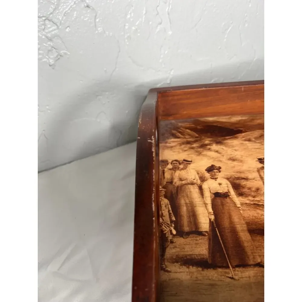 Vintage Wooden Tray Golf Scene Vintage Golf Playing Scene Rustic Traditional